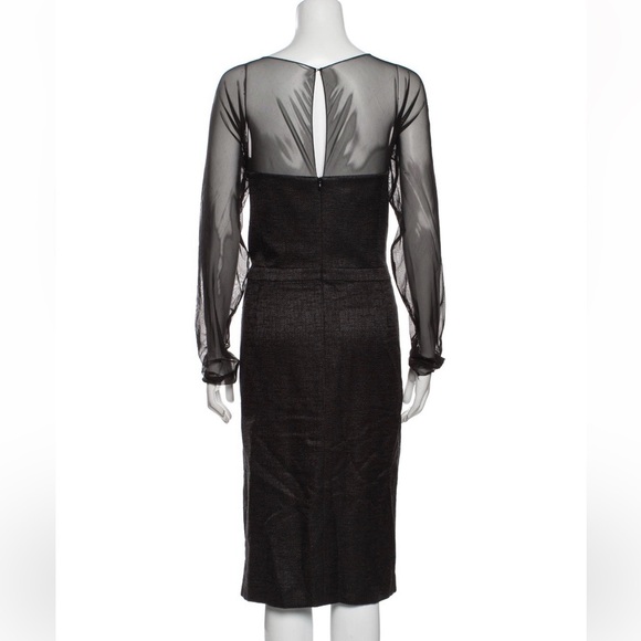 Escada Wool Mesh Sleeve Knee Length Black Sheath Cocktail Dress - Picture 16 of 16